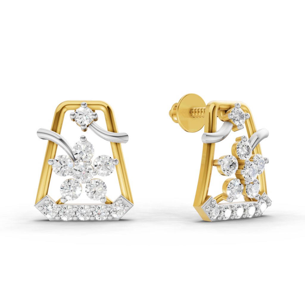 0.44 Carat Floral Trapeze Diamond Drop Earrings 14K