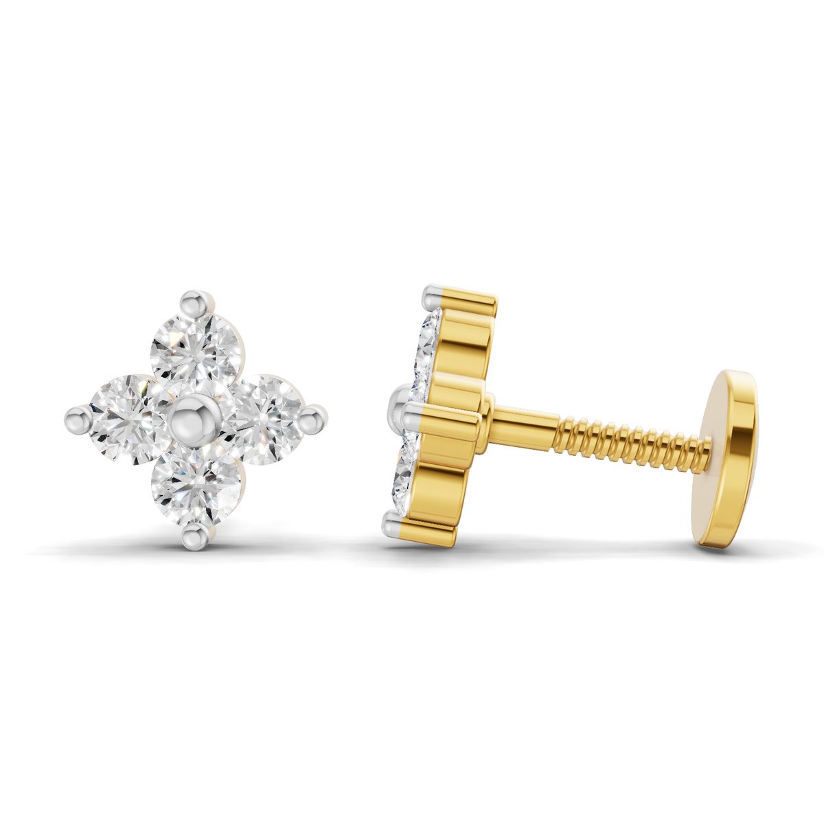0.17 Carat Four Flower Stud Earrings 14K