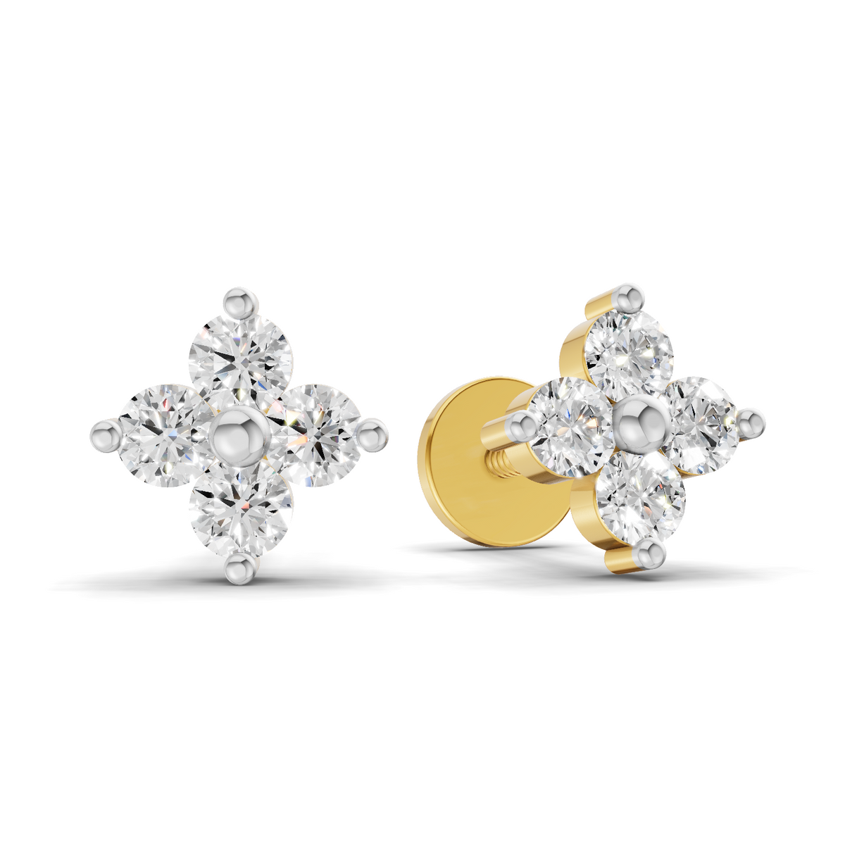 0.17 Carat Four Flower Stud Earrings 14K